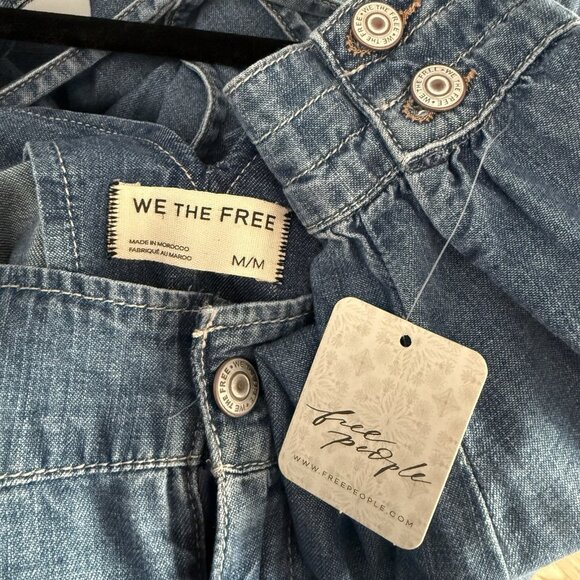 Free People We The Free Clara Denim Jumpsuit Wide Leg Size M - Picture 7 of 10